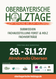 Plakat Oberbayerische Holztage 2027 – 29. bis 31. Januar 2027 im Almdorado Übersee